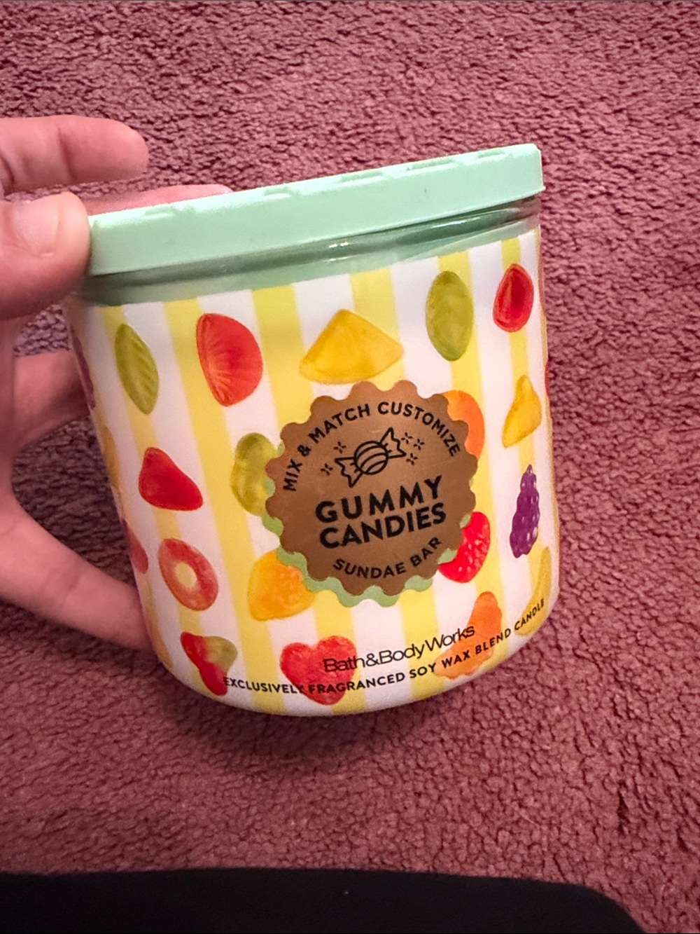 New bath  & Body Works Gummy Candies Sundae Bar Candle - Mint Green Lid